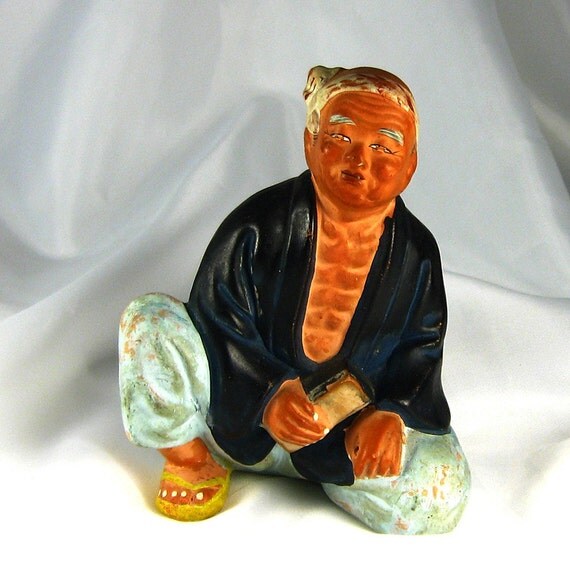 VINTAGE JAPANESE CLAY FIGURE SITTING man by SouthernVintageGrace