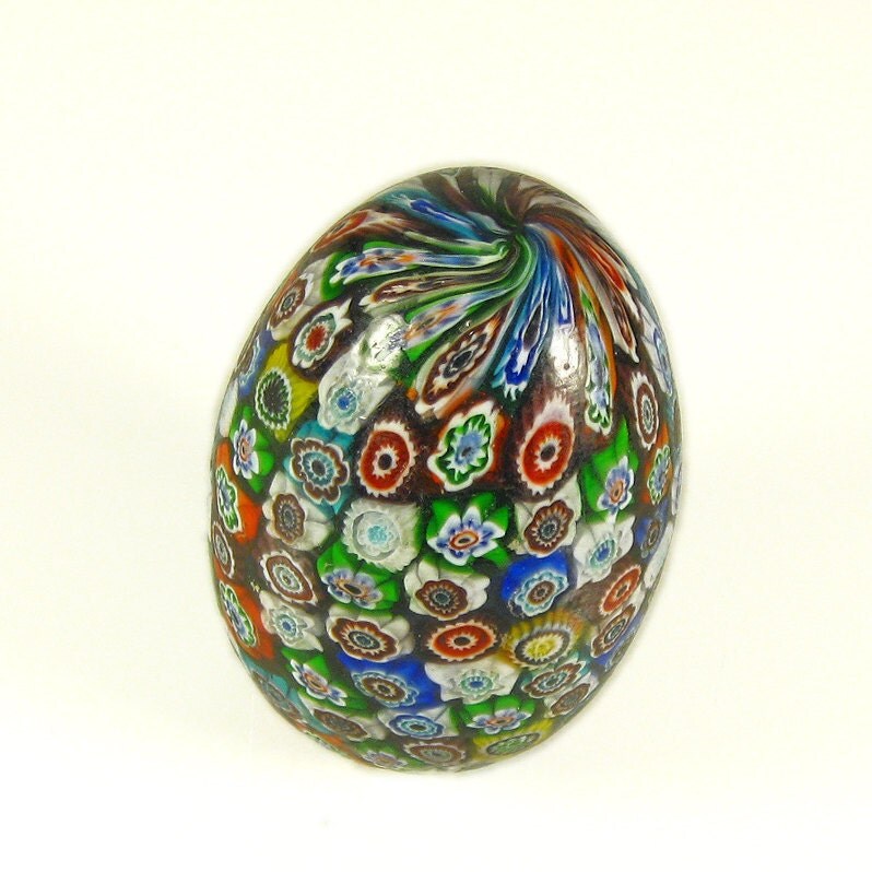 SALE MURANO Glass Paperweight Vintage Millefiori Cane Egg