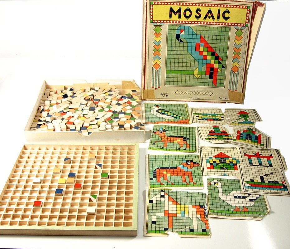 Vintage Mosaic wood block board game Ca 1930's Made in
