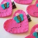 Hot Pink Heart with Turquoise and Chocolate Brown Butterfly Felt Hair Clip - So cute for Valentines Day