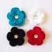 Set of 4 Crocheted Flower Clippies - Turquoise, White, Red, Black - Crochet Hair Clips - Crocheted flower clippies