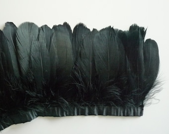 FEATHER FRINGE Fine Quality Goose Feather, Black, Ebony / 461