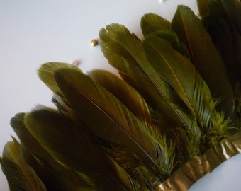 GOOSE FEATHER FRINGE , Two tone Dark Olive Green / 453