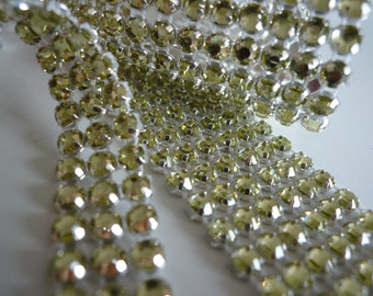 PRINCESS Rhinestone Banding, / Sparkling Champagne w/ Flat Silver Back / 3 rows / 1 yard / PCH336