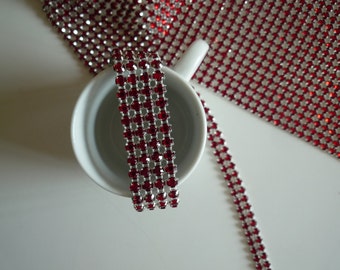 PRINCESS Rhinestone Banding, Trim / Ruby Red Crystal w/ Silver Back / 2 rows / 1 yard / MARIA