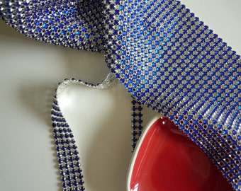 PRINCESS Rhinestone Banding, Trim / Cobalt, Saphire Blue w/ Flat Silver Back / 3 rows , 1 yard