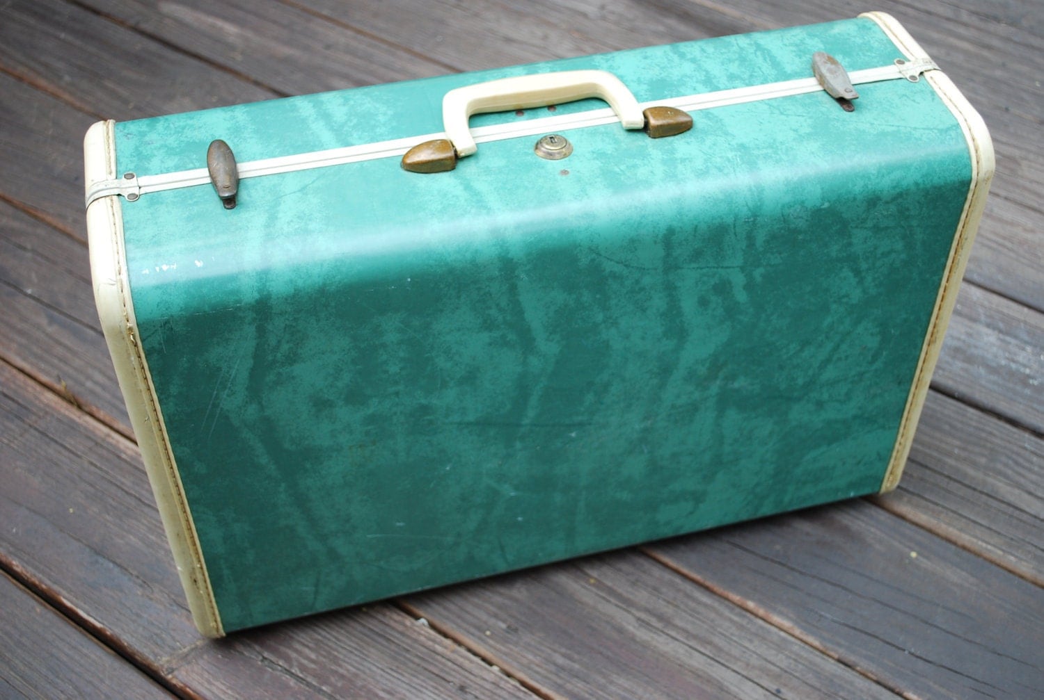 Vintage 1940s Samsonite Suitcase Turquoise Marble Look