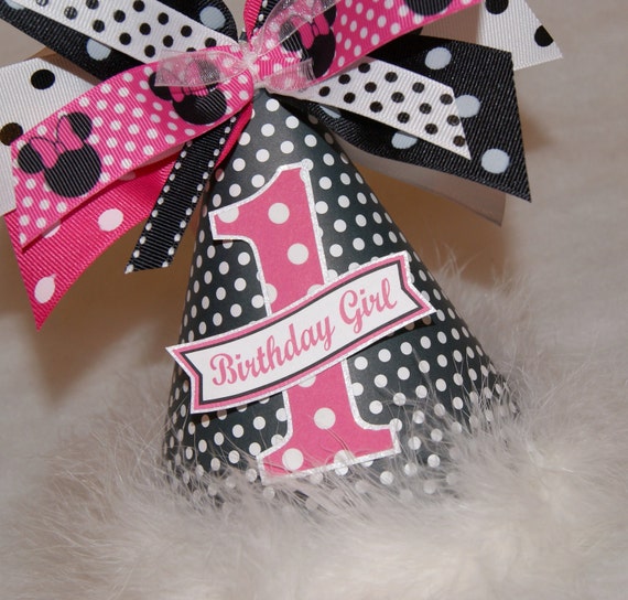 Black White and Hot Pink Minnie Mouse Polka Dot Party Hat
