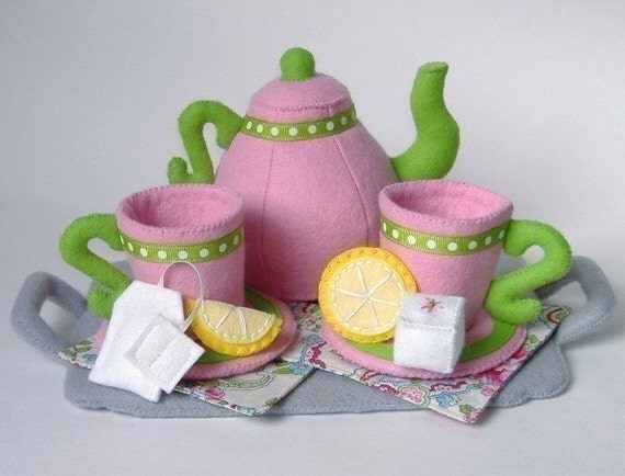 Tea Set Felt Food PDF Pattern Tray Teapot Teacup Saucers