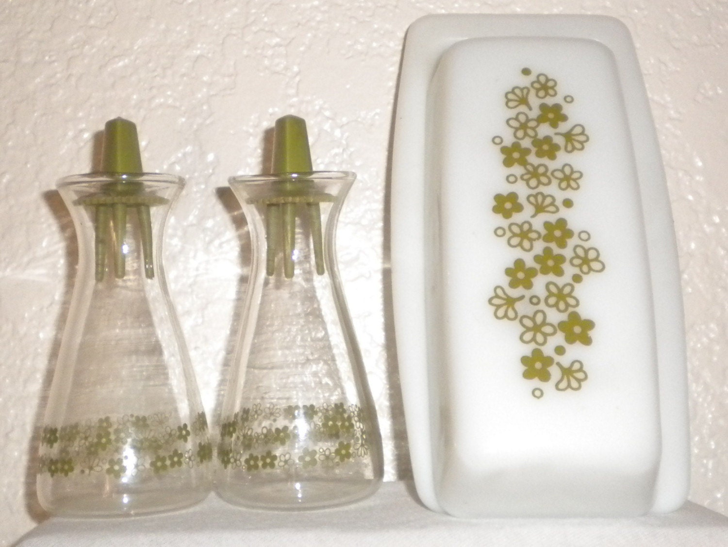 Vintage Pyrex Salt / Pepper Shakers and Butterdish in Crazy