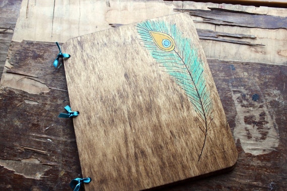 Custom Wedding Guest Book - Peacock Feather by LazyLightningArt