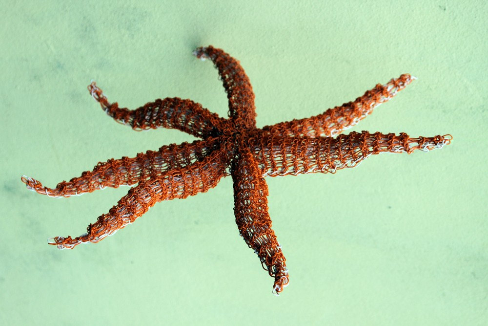 7 Arm Starfish Knitted Recycled Wire Sculpture