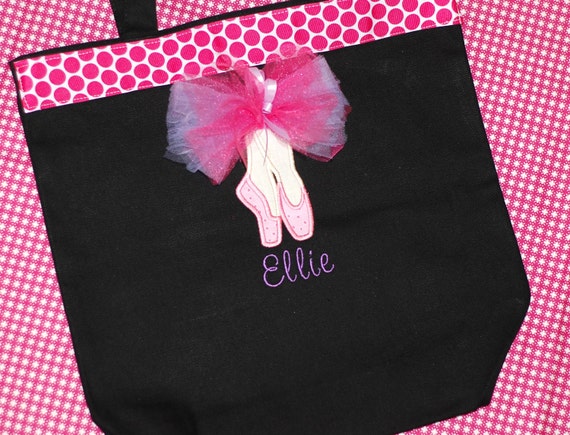 Girls personalized dance bag ballet bag wth applique dance shoes in ...