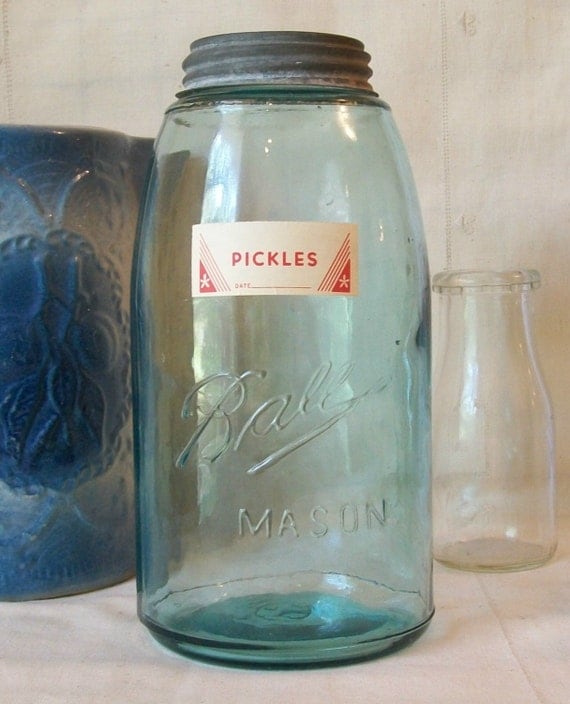 Large Vintage 9 inch Ball Mason Jar with Zinc Lid and Old