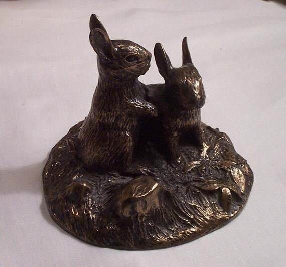 Small Bronze Rabbits Statue Handmade by Bronze Age of Scotland
