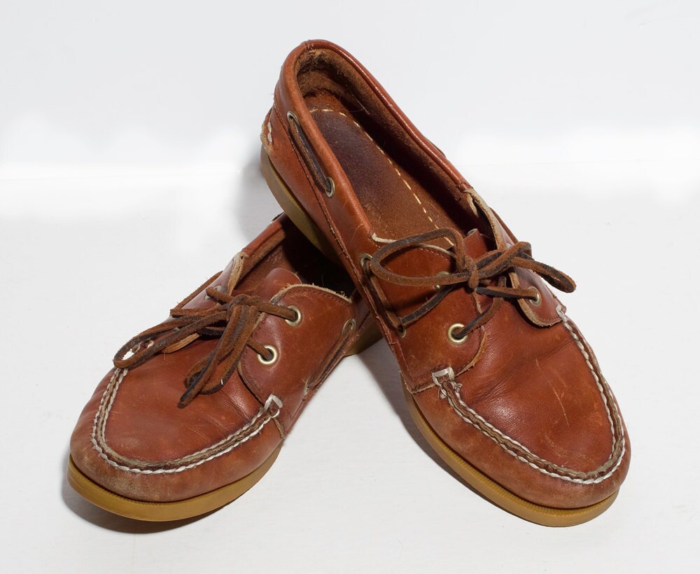 VTG 90's Honey Brown Leather Boat Shoes Womens size 7 by RaraeAves