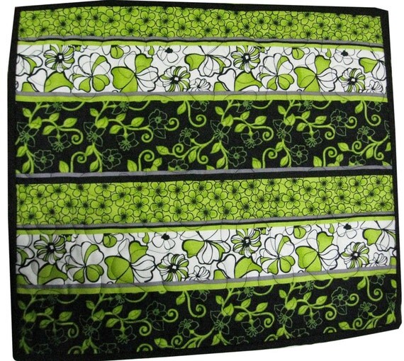 Quilted Placemats in Green and Black Floral