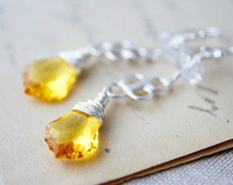 Yellow Chandelier Earrings Silver Crystal Dangle PoleStar Sunshine Summer