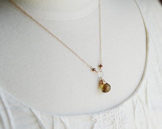 Olive Necklace Gemstone Jewelry Brown Green Gold by PoleStar