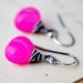 Hot Pink Earrings Wire Wrapped Sterling Silver Chalcedony Stone Oxidized Gray Dangle Fluorescent Neon Fashion