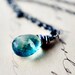 Teal Necklace Fluorite Gemstone Wire Wrapped Pendant Oxidized Gray Blue Fashion Sterling Silver