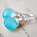 Sky Blue Earrings Chalcedony Stone Wire Wrapped Sterling Silver Dangle Aqua Pastel Neon