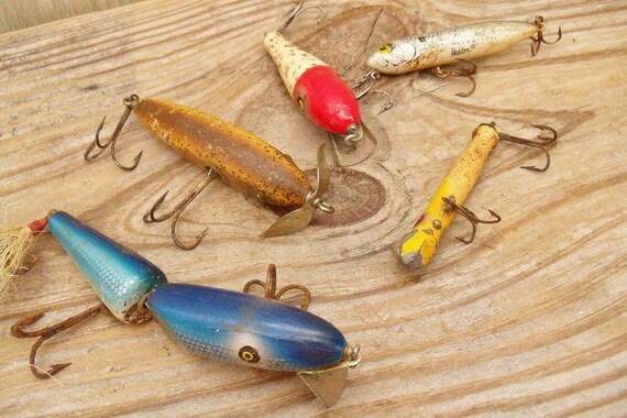 Antique Fishing Lures Wooden Heddon Pflueger by VickiesBeachHouse