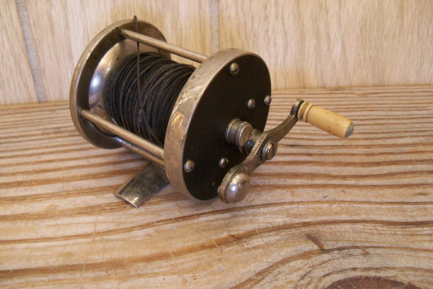 Antique Fishing Reel Montague German Silver Bakelite
