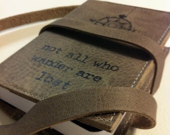 Small Leather Journal - Leather Sketchbook Refillable - not all who wander are lost - monogram - personalize