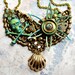 Sea Siren Steampunk Necklace - Pirate Skull Watch Gears Enamel Flower Statement Necklace Assemblage Collage Dreampunk