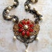 Milk of the Poppy Necklace - Fantasy Medieval Red Flower with Draped Chain and Faux Pearl Beads
