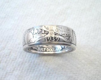 Sizes 8 - 14 Coin Ring, Walking Liberty Silver Half Dollar, Polished Finish. Place Your Custom Order Here