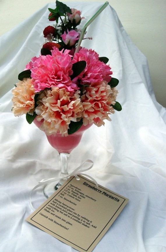 Strawberry Margarita Floral Arrangement Cocktail Glass with