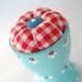 Handpainted Eggcup Pincushion and Two Blossom Pins - Sky Blue