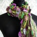 Fringe Scarf, Knotted scarf, Green and Purple Yarns