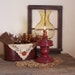 Vintage Colonial Hurricane Candle Lamp / Amber Glass Globe / Wooden Base Barn Red / New Candle / Autumn Decor