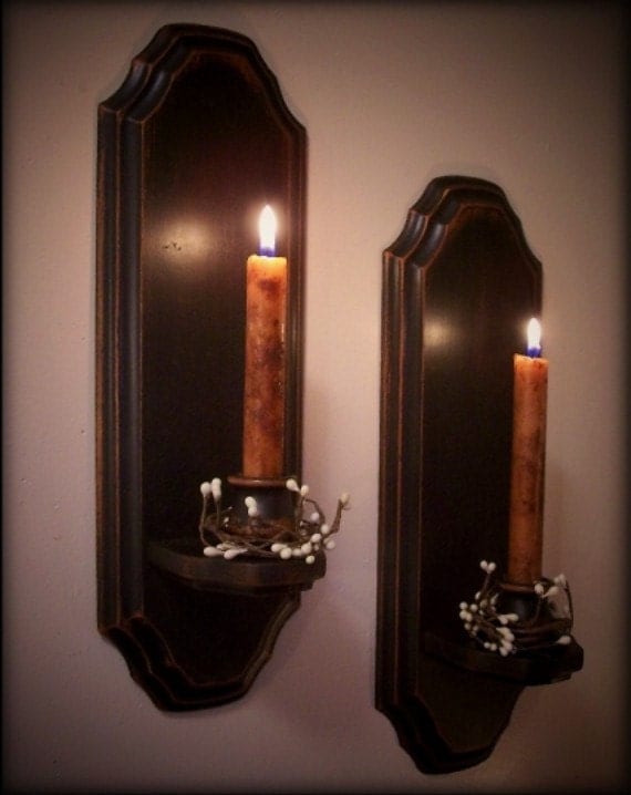 Vintage Colonial Candle Sconce Pair Wooden Wall Decor Candles on Small Wooden Wall Sconces id=81168