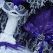 Masquerade Ball Feather Fan and Mask in Purple, Silver and Black Damask