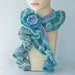 Knit Ruffled Scarf, Flower Scarf Pin, Turquoise, Aqua, Purple, Ruffle Scarf,