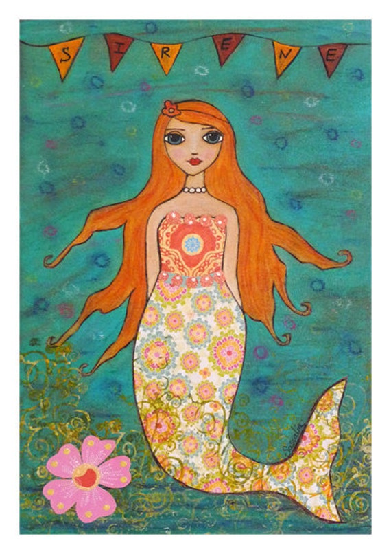 Mermaid Art Print on Wood Whimsical Mermaid Painting