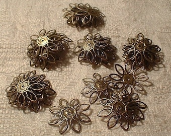 Flower Bead Caps, 22mm, Antique Bronze, Adjustable, 30 pcs. No. 85710BZ