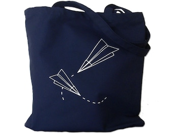 Canvas Tote Bag - Paper Planes Print on Navy
