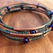 Memory Wire Bracelet: Beaded Adjustable Teal and Copper Wrap Bangle, Peacock
