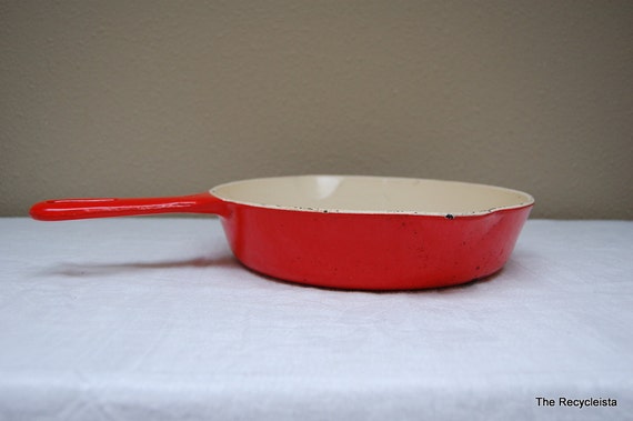 Vintage Griswold Red Enamel Cast Iron Skillet Pan No 6 8247