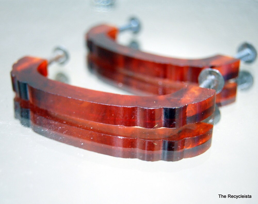 Vintage Art Deco Bakelite Drawer Pulls Handles Set of 2 Amber