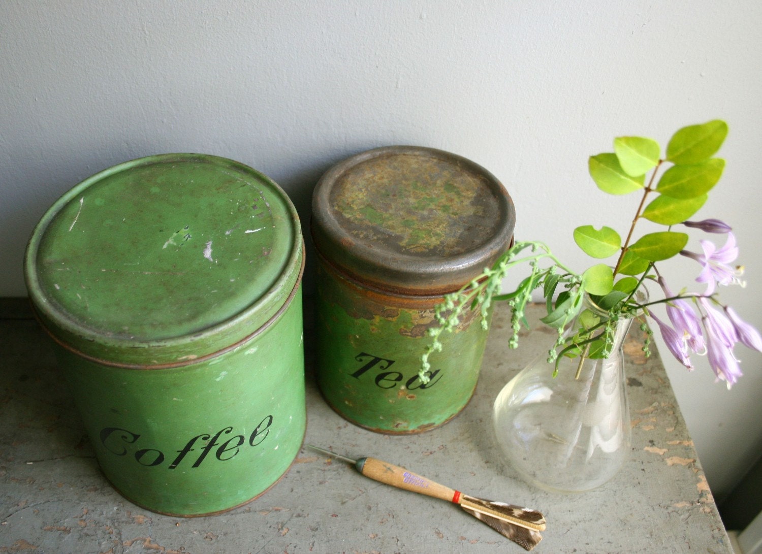 antique coffee and tea cans.