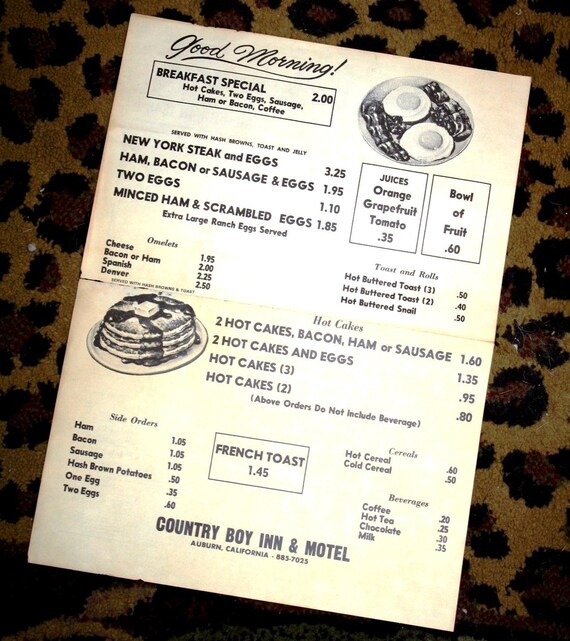 2 1970s Country Boy Restaurant Menus AuburnCa. GOLD