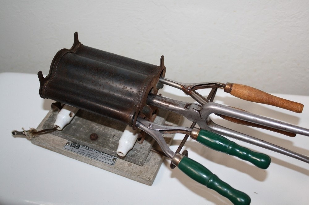 ON SALE 1920s Antique Electric Curling Iron Heater and