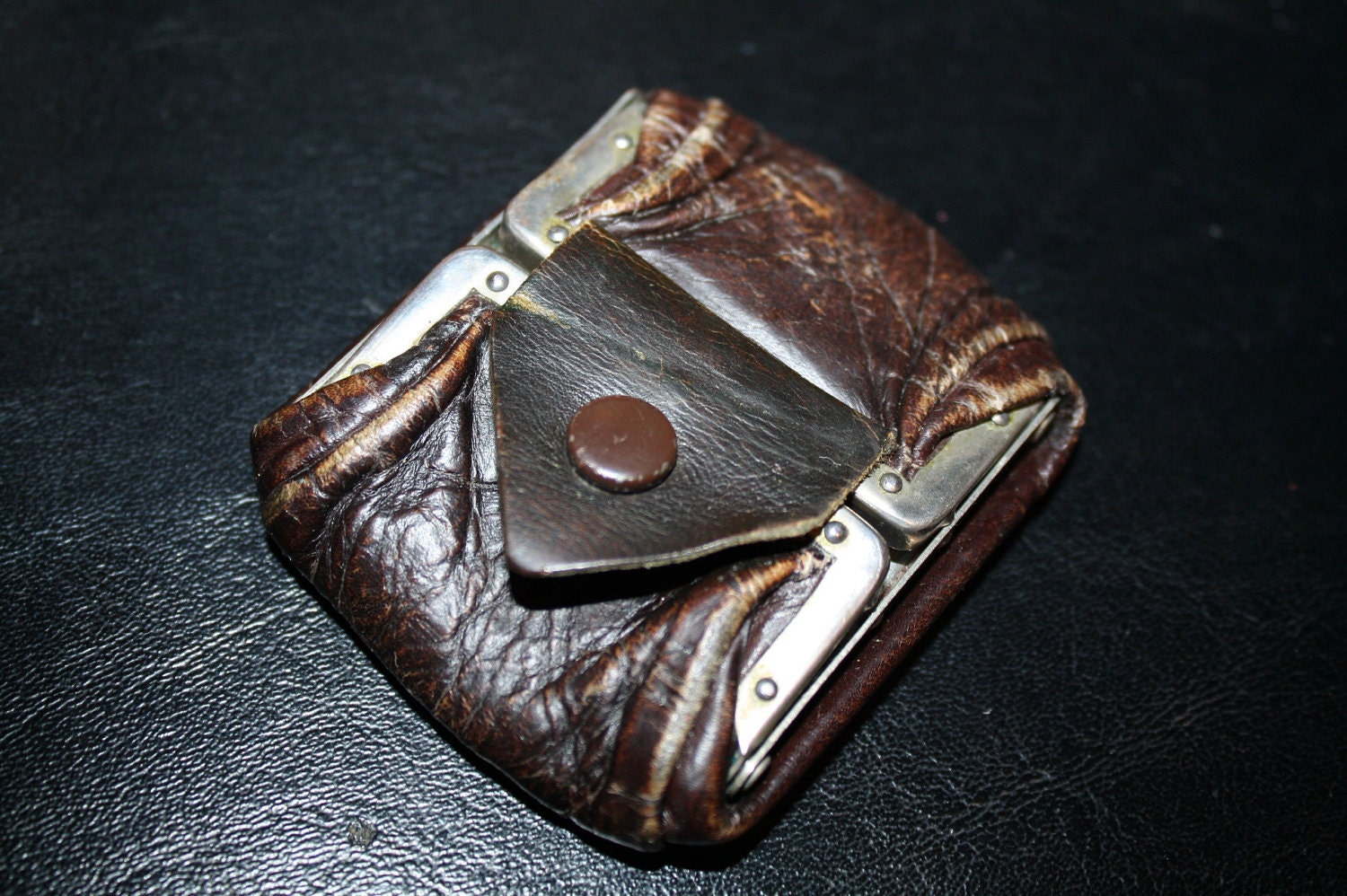 1900s Mens folding leather Coin Purse owned by Schooner Ship