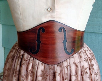 The MUSE Tooled Leather Wide Mahogany Violin F-holes Belt